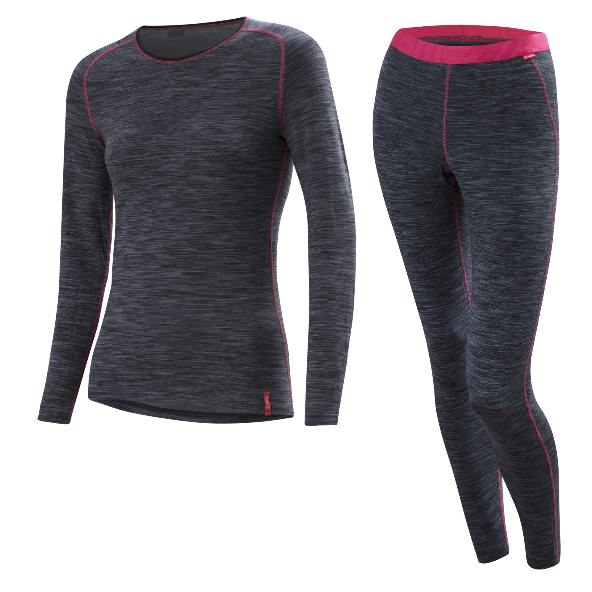 Комплект термобелья LOFFLER Merino детский (104, 758 Серый меланж/розовый)